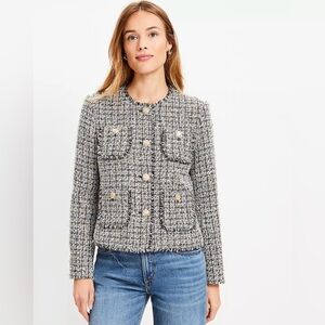 NWT LOFT Metallic Fringe Tweed Collarless Jacket - XS